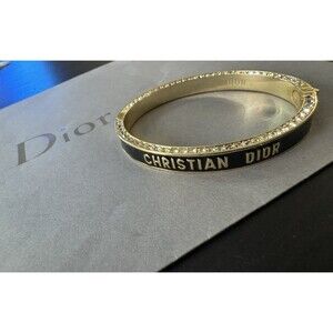Christian Dior Night Code Black Lacquer M Crystals Edge Gold Finish Cuff Bangle